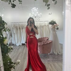 Splash Red One Shoulder Backless Gown